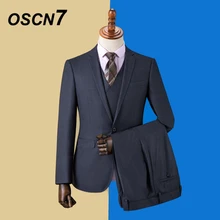 OSCN7 Костюмы Под заказ в полоску для мужчин, приталенный костюм для свадебной вечеринки, мужской костюм, модный костюм из 3 предметов, блейзер, брюки, жилет, ZM-579