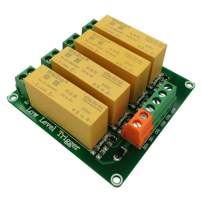 

4 channel low level trigger DC control AC solid-state relay module 5V12V24V load 5A for PLC automation equipment control