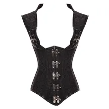 Trendy Sexy Black Brocade Top Waist Trainer Vest Corset Gothic Waist Steel Boned Steampunk S-6XL
