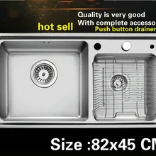 Бытовая Мода Кнопка кухня с мойкой двойной паз раковина прочный 304 нержавеющая сталь большая Горячая 82x45 см