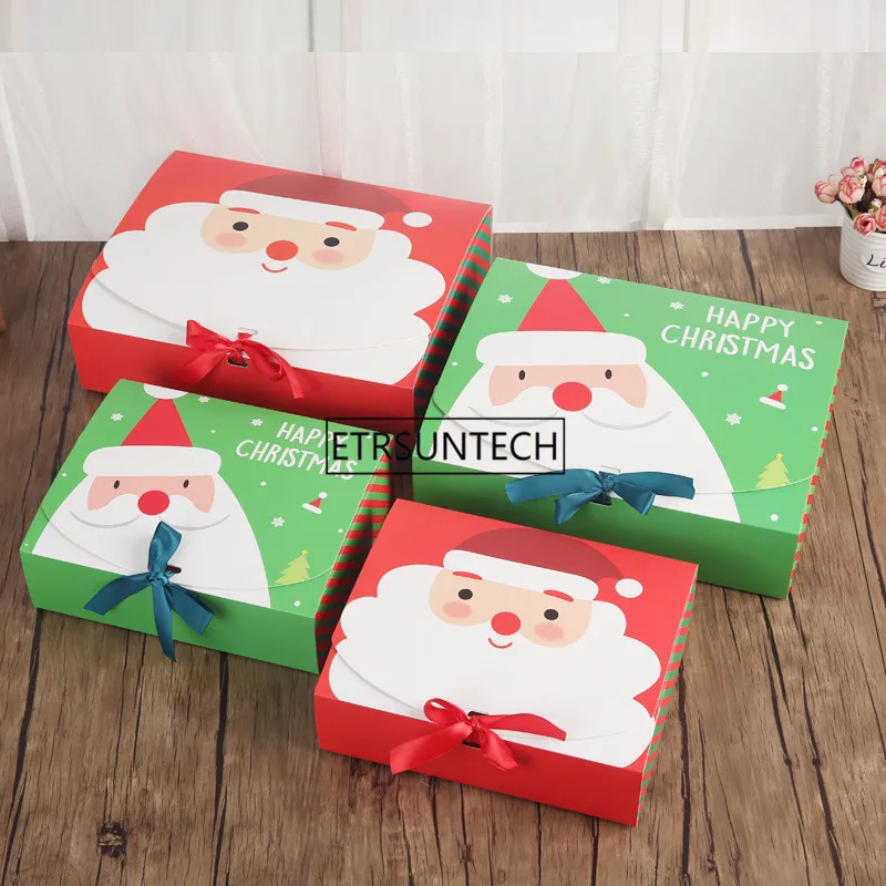 

200Pcs/Lot Unique Christmas Eve Big Gift Box Santa & Fairy Design Papercard Kraft Present Party Favour Activity Box red green