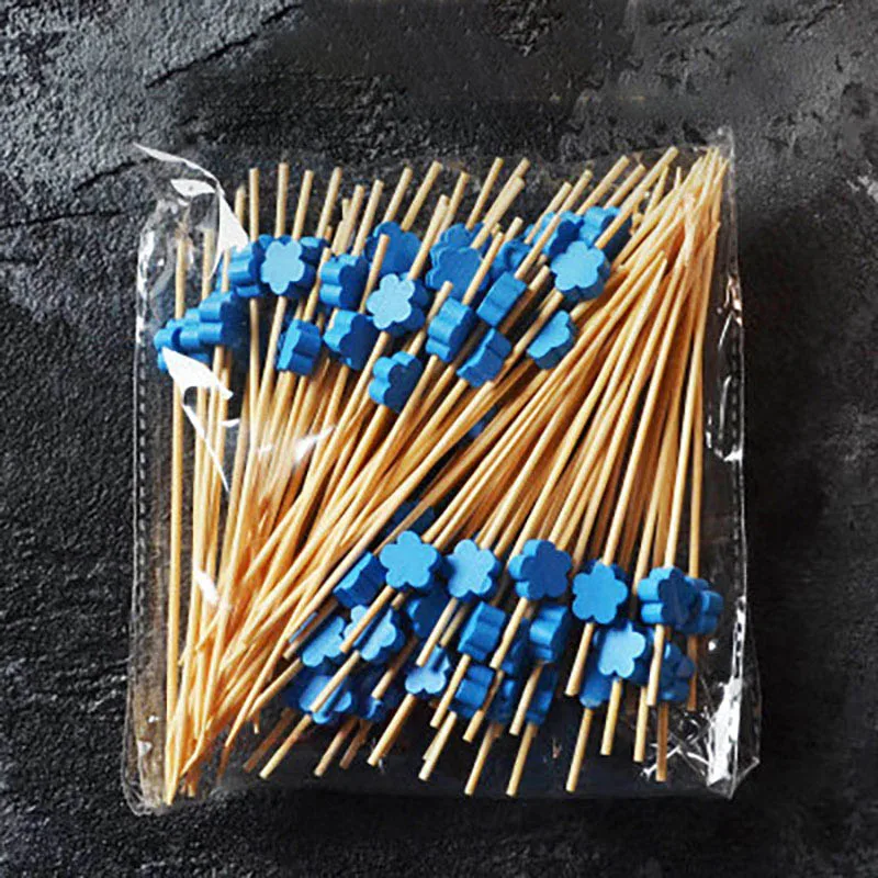 Симпатичные зубочистки бамбуковые деревянные салатные вилки деревянные вилки черные Экологичные кухонные аксессуары ресторанные принадлежности Шпажки для фруктов 627 - Цвет: 12cm blue 100 plum