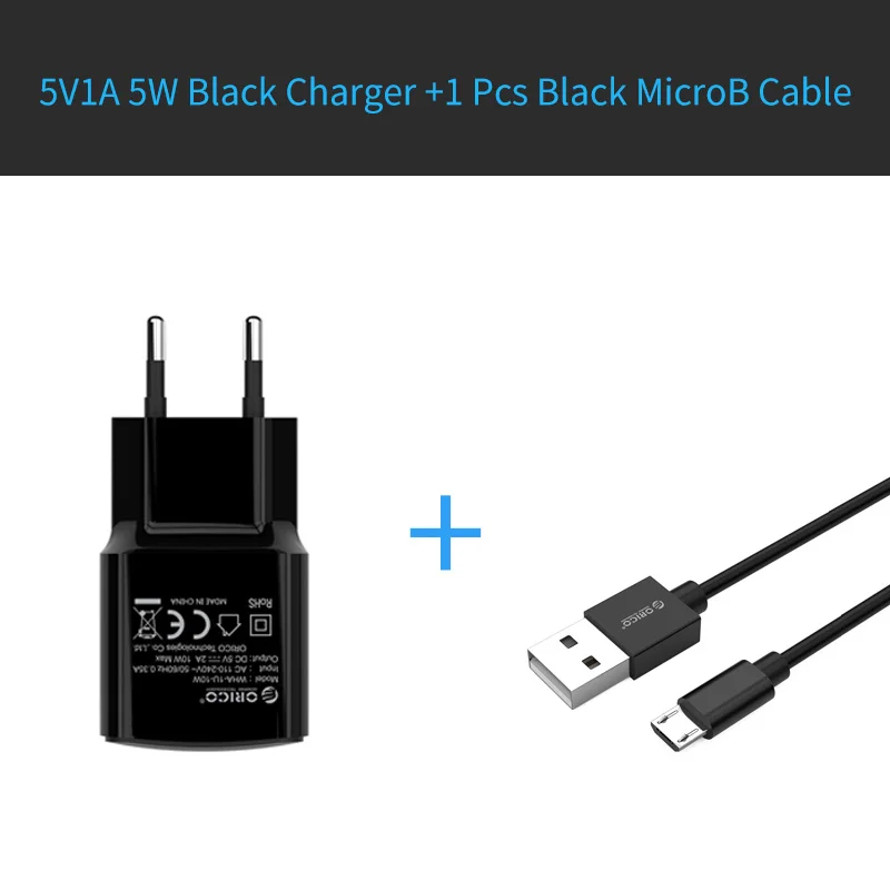 ORICO USB зарядное устройство 5V1A 5V2A портативное зарядное устройство адаптер для мобильного телефона планшета ЕС вилка - Тип штекера: 5W BK And 1pcs Cable