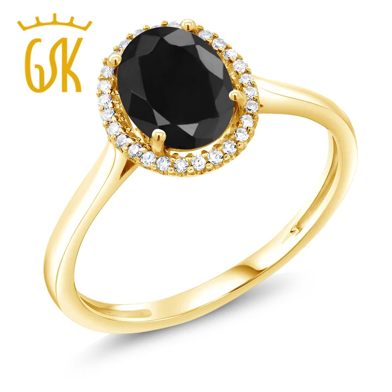 GemStoneKing 1 66 Ct ОВАЛЬНЫЙ черный сапфир 10K из желтого золота с бриллиантом кольцо