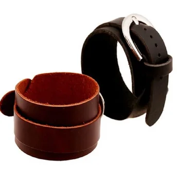 

100% Cowhide Bracelets New Fashion Wide Genuine Leather Men Bracelets Long ,Stainless Steel Buckle Bracelet Biker Jewelry bijoux