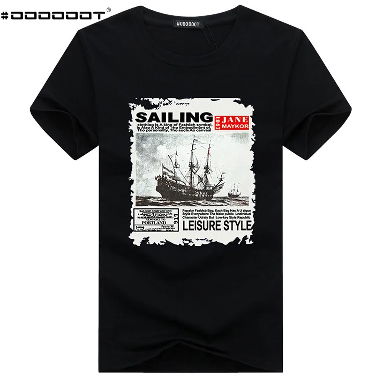 #000000T Man T-Shirts Summer 2018 Men Plus Size Sailboat Printing T-shirt Tops Casual Tees Men's Cotton O-neck | Мужская одежда