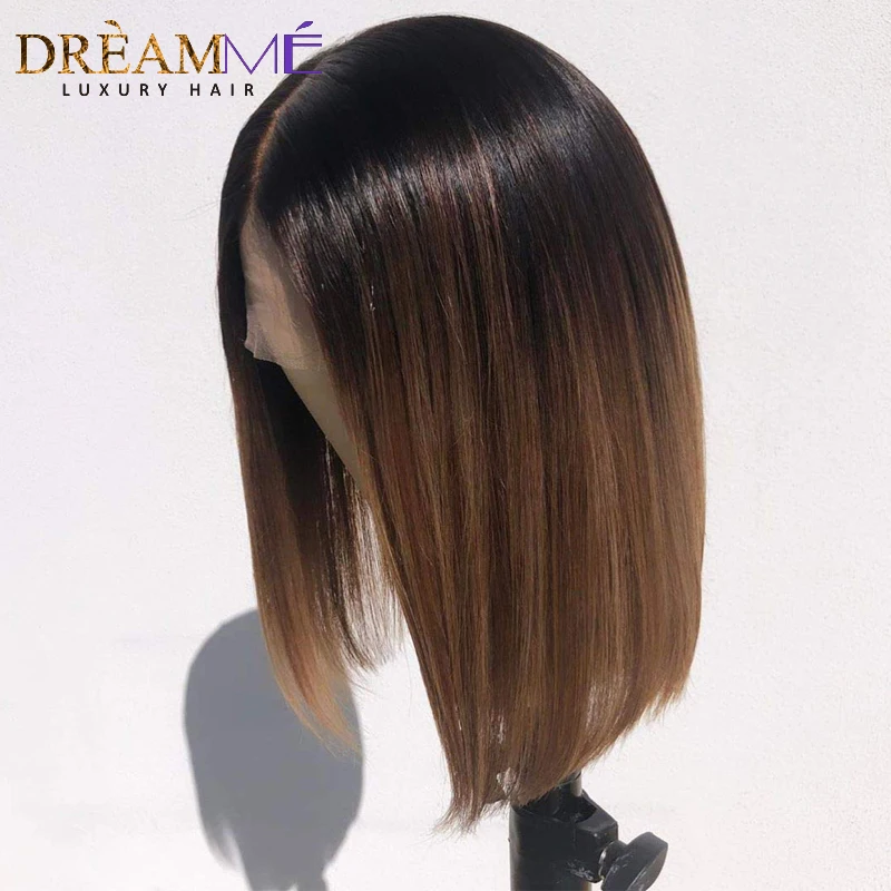 

Short Ombre Human Hair Wigs Pre Plucked Bob Lace Front Wig For Black Women Deep Part 13X6 Full Frontal Closure Wig Remy Straight