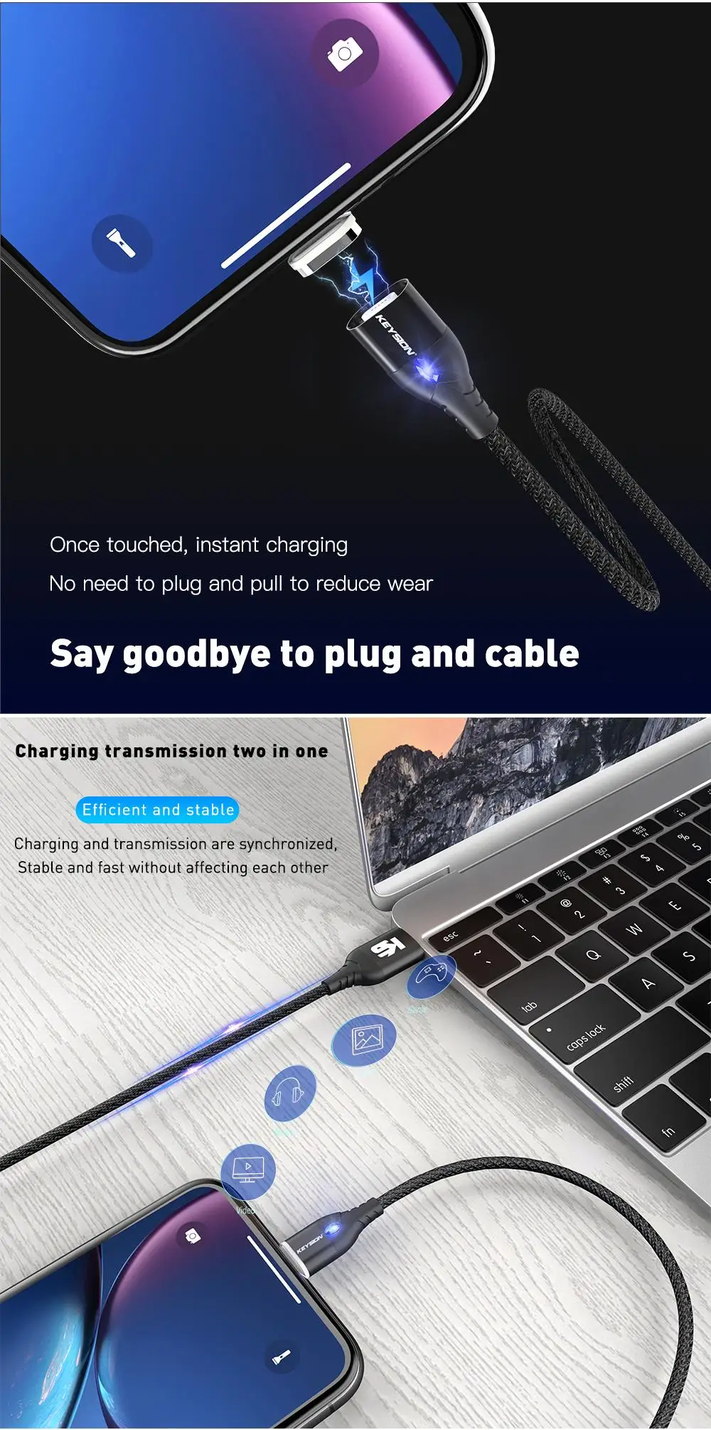 KEYSION USB-C Магнитный кабель для samsung Galaxy Note10 Note10+ 5G кабель 1M 3A провод для быстрого заряда type-C Магнитный зарядный кабель для телефона
