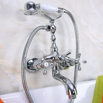 

Polished Chrome Bathtub Faucets Telephone Style Tub Mixer Taps Dual Handle Bathroom Bath Shower Faucet with Handshower tna199