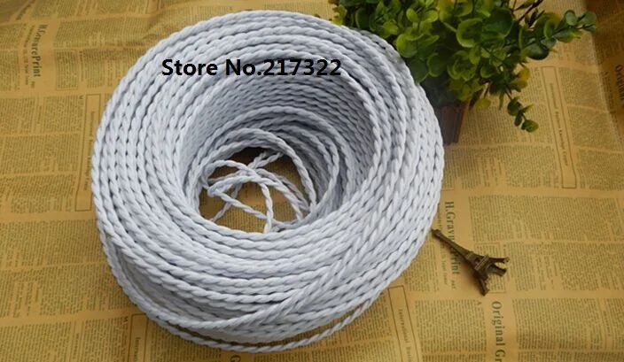 

(2m/lot) top quality ( 2*0.75mm) white vintage twisted electrical wire copper wire lamps pendant light electrical braided wire