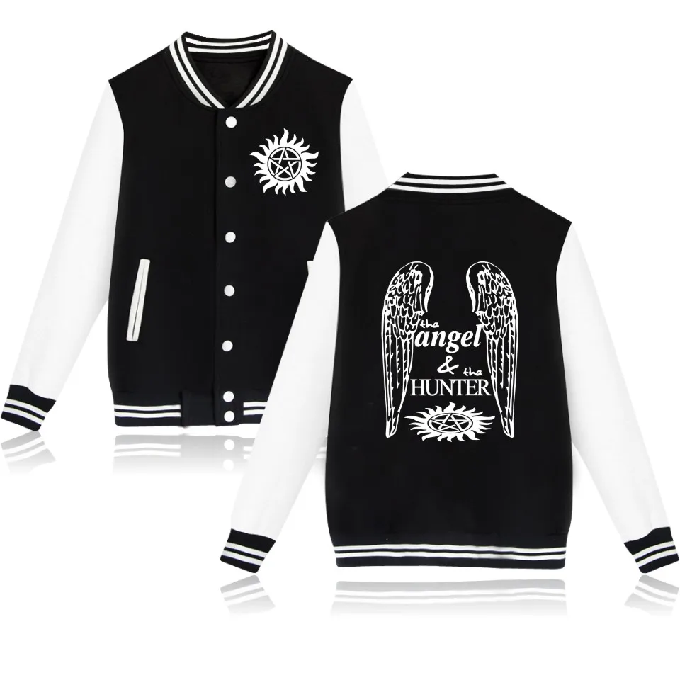 

Supernatural angel & hunter printed Baseball Jacket men women Hoodies tracksuit casual Long Sleeve Jackets Sweatshirts coat tops