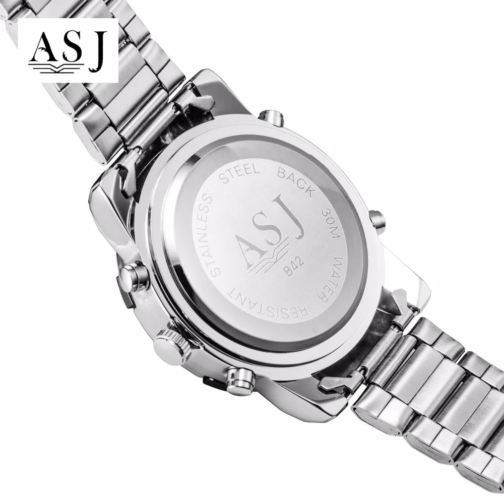 ASJ новый двойной дисплей Multi function QuartzElectronic стальные часы спортивные водостойкие