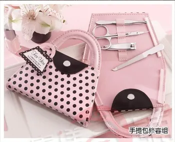 

wedding favor Pink Polka Dot Purse Manicure Set bridal shower favor gifts wedding party favor 200pcs/lot fedex Free sgipping