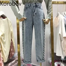 Коробова в Корейском стиле модные женские туфли джинсовые штаны двойной брюки-клеш с вышивкой узкие брюки Молния Fly Vogue женские джинсы 77913