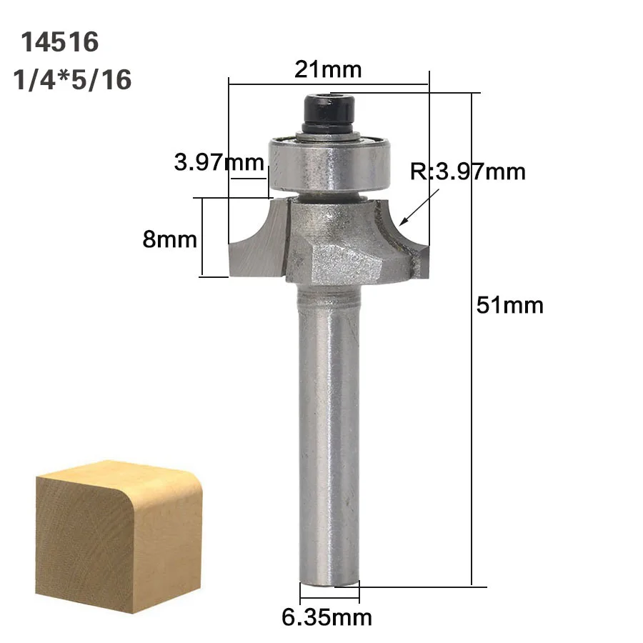 1 шт. круглый над фреза для отделки кромки бит-1/" Радиус-1/4" хвостовик деревообрабатывающий резак - Длина режущей кромки: 14516