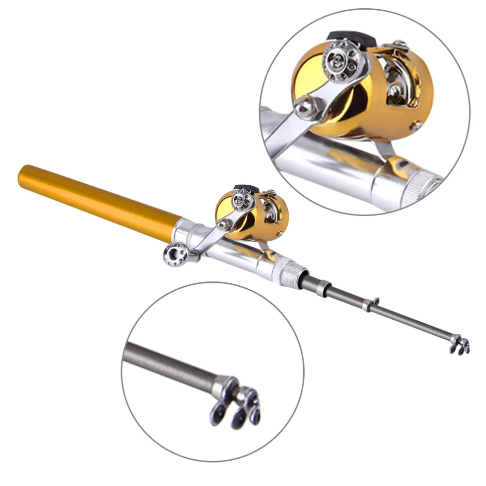 

Pocket Telescopic Mini Rod Combo Fishing Pole Aluminum Alloy Pen Shape Fishing Rod Combo With Reel Wheel drop shipping