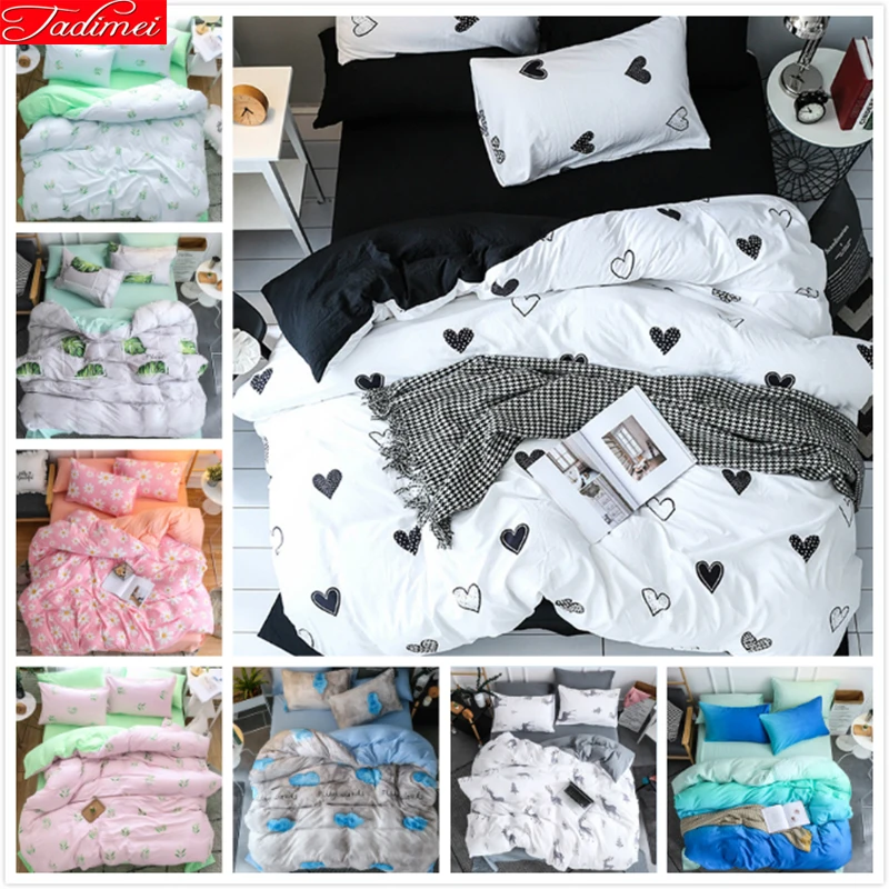 

White Black AB Side Duvet Cover 3/4pcs Bedding Set Adult Kids Child Soft Cotton Bed Linen Single Full Double Queen King Big Size