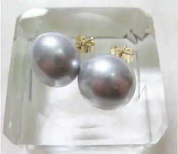

free shipping Gorgeous AAA 11-12mm south sea gray natural pearl earring 14k/20 yellow gold