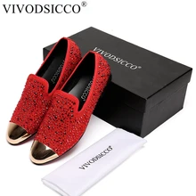 VIVODSICCO ручной работы, со стразами блеск мужские лоферы комнатные туфли повседневная обувь свадебное платье мужские туфли на плоской подошве натуральная кожа обувь