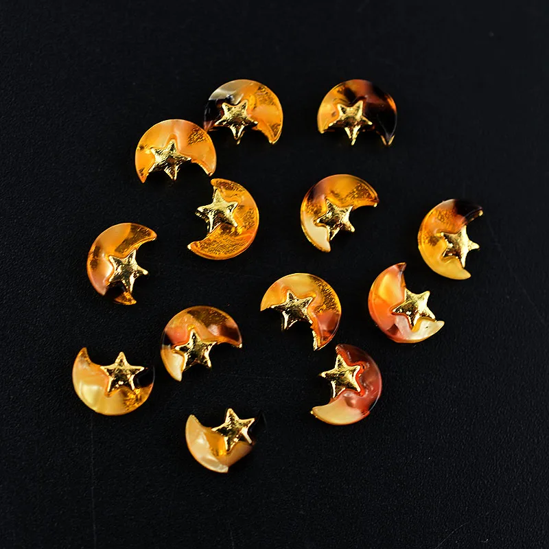 Arte do Unha Japonês Metal Decoração Lua Estrela Pedra Natural Âmbar Liga Brilhando Unha Charme Jóias Acessório Moda 50 Pçs 3d 4 prego decoração lua estrela pedra natural âmbar