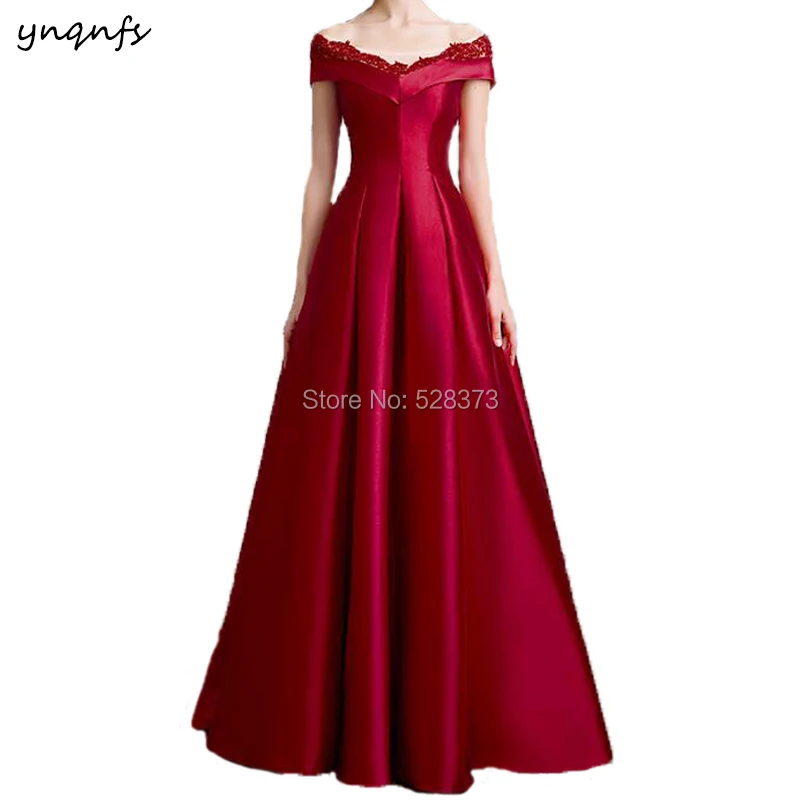 

YNQNFS MD196 Elegant Vintage Off Shoulder Mother of the Bride Dresses Groom Outfits Wine Red Party Gown 2019