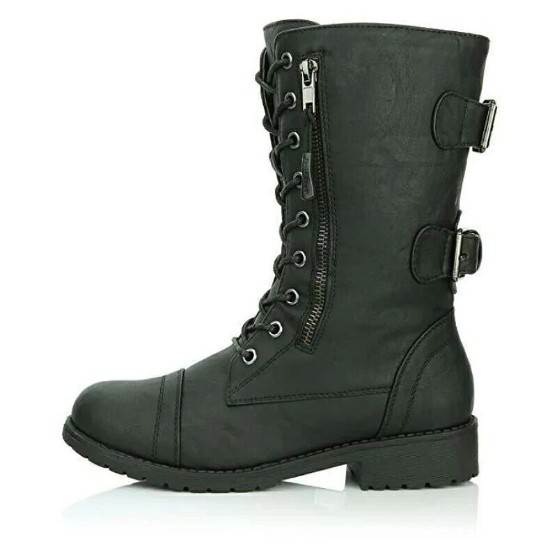 Новые женские ботинки; военные ботинки на молнии с пряжкой; ботинки с карманом для кредитных карт; черные ботинки на шнуровке; ботинки в байкерском стиле; большие размеры
