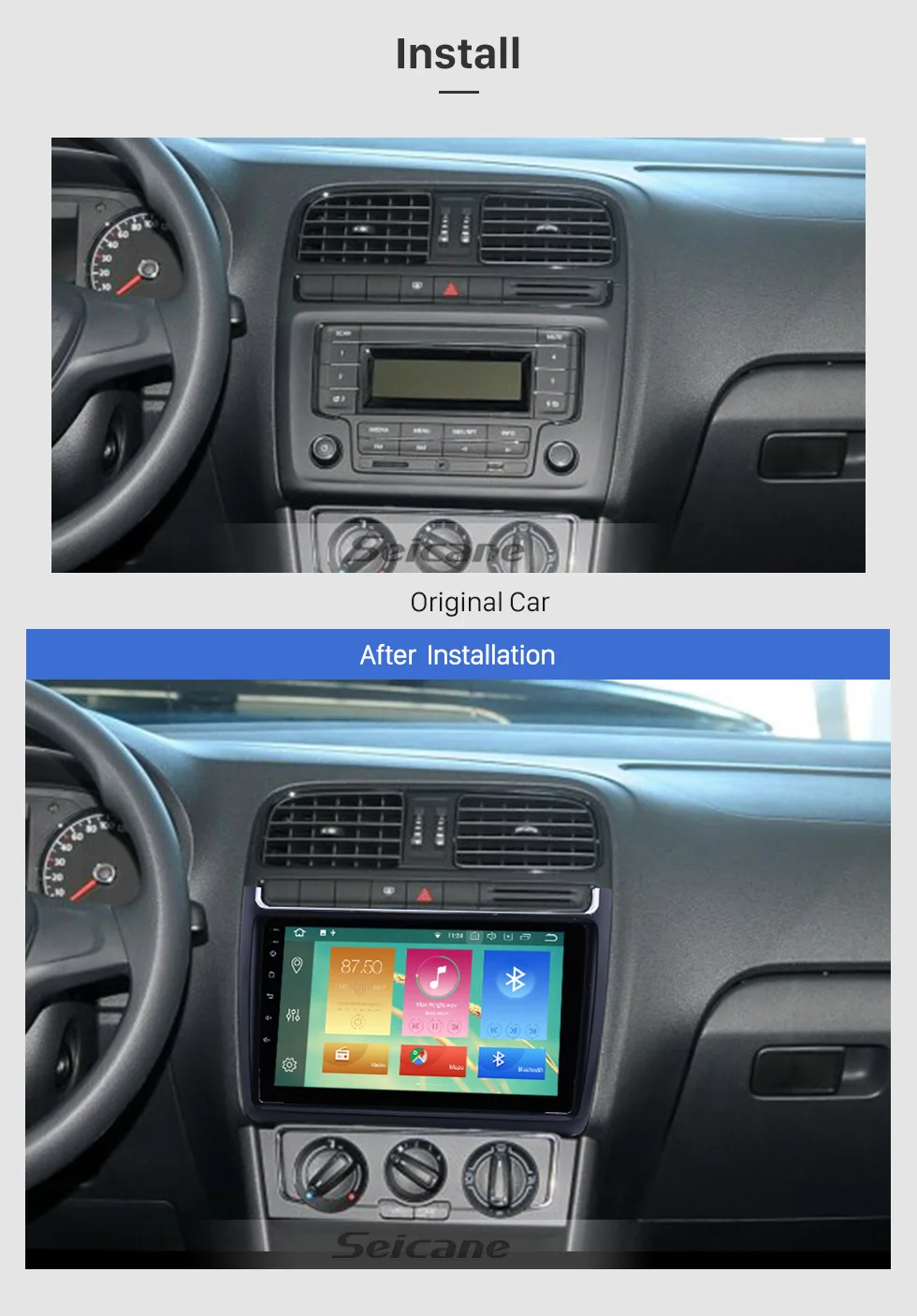 Discount Seicane GPS Navigation Car Radio For 2012 2013 2014 2015 VW Volkswagen POLO Android 8.1/8.0 9"Touchscreen Multimedia Player 3