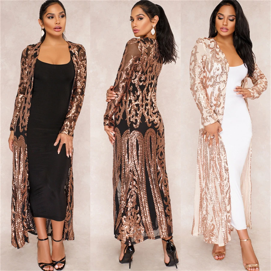 

GuyuEra New Cloak of The Coat African Riche Bazin Dress for Women Sexy Sequins Perspective Cardigan Cloak of The Coat