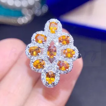 

Natural citrine ring Free shipping 925 sterling silver Fine jewelry 0.25ct*9pcs gemstone For men or women #S97806