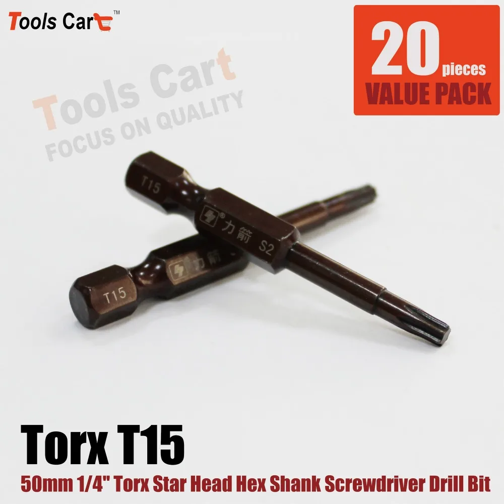 

1/4" Hex Shank 50mm Long Torx Star Head Screwdriver Drill Bits Tool 20pcs 14-50-T15