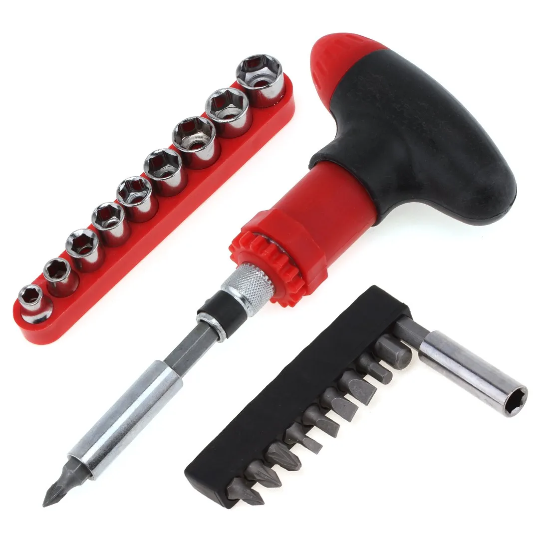 

T-type Ratchet Screwdriver Wrench S2 Bit Multifunction Professional Hand Tool Sets + 19pcs S2 Bit and Socket Head
