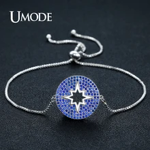 UMODE Мода Круглый Синий австрийский горный хрусталь браслеты для женщин белого золота цвет Шарм полые начать звено цепи Pulsera UB0099B