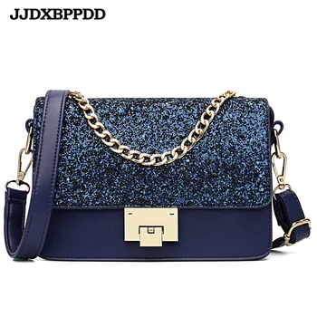 

JJDXBPPDD Women Sequined Messenger Bag Quality Leather Women's Flap Bag Chain Strap Female Shoulder Bag Lay Crossbody Bags