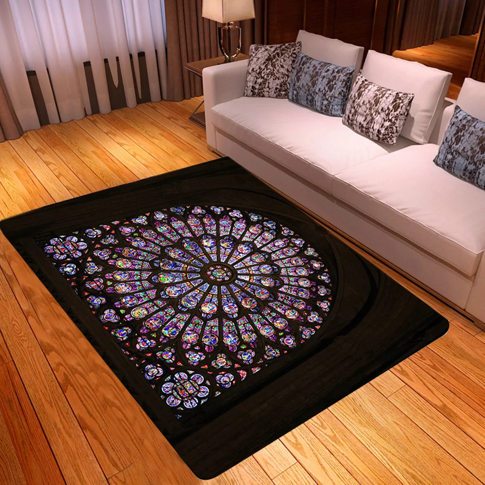 Area Rug for Living Room Gorgeous Peacock Window of Notre Dame De Paris Flannel Carpet Digital Printing Bedroom Study Entrance