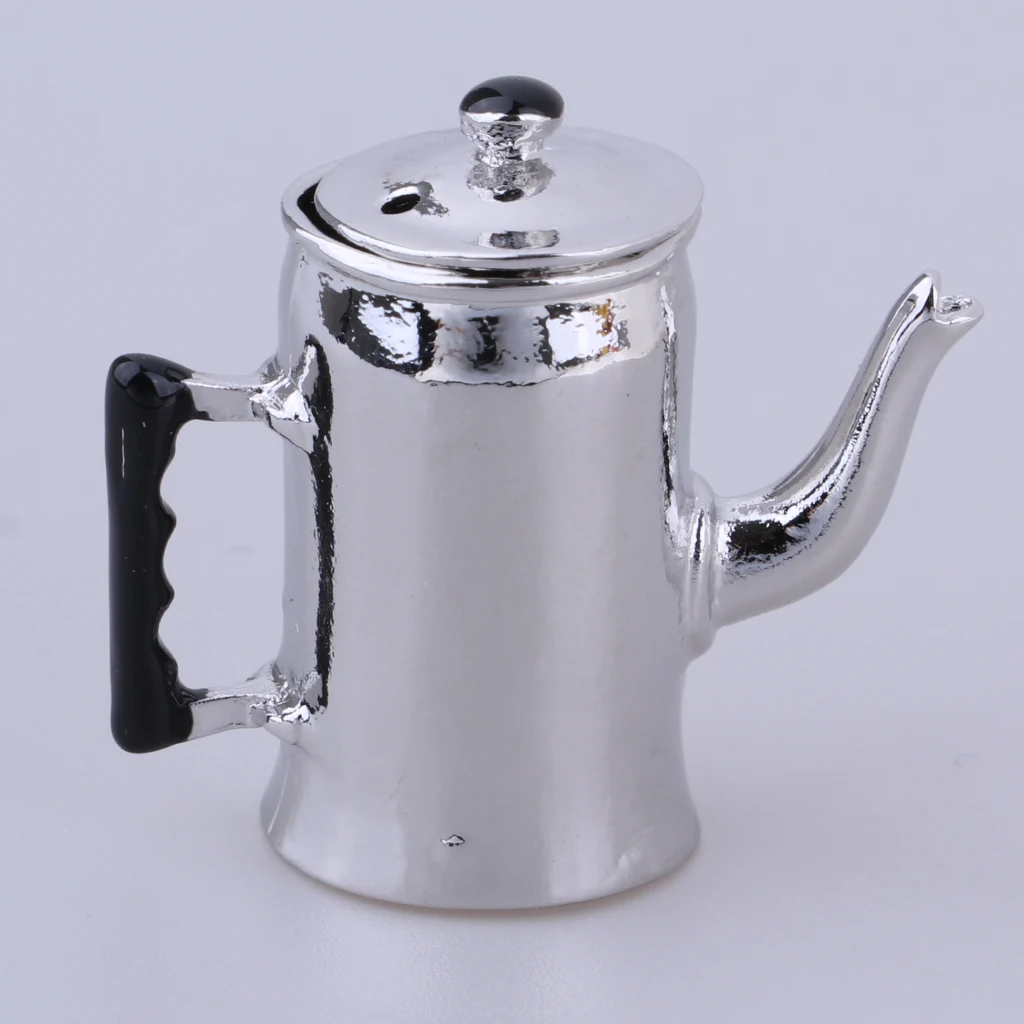 1/12 Miniature Tea Kettle Dollhouse Miniature Milk Pot Toys Alloy Water Kettle Model Kitchen Cookware Accessory Silver