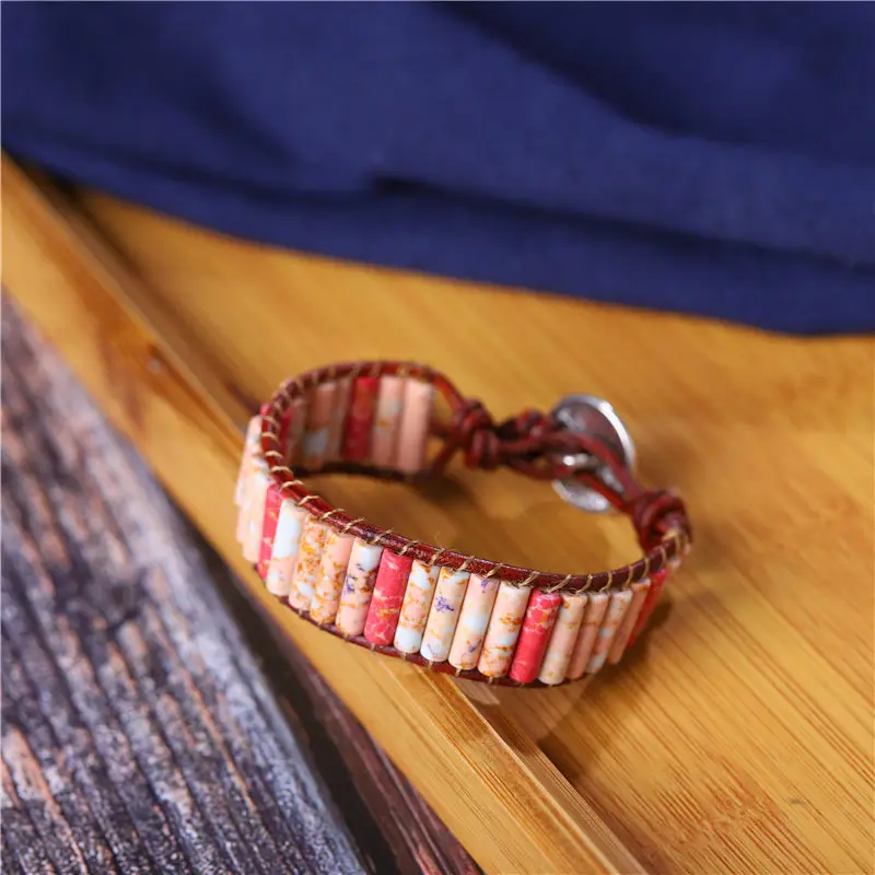 

Bracelet Couple Bracelet Creative Gift Handmade Multicolor Natural Stone Tube Beads Beads Chakra Bracelet Jewelry Leather Bag