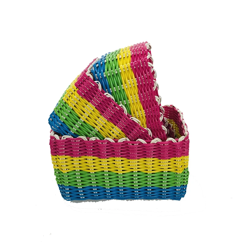 

3PCs Handmade Woven Office Storage Box Plastic Waterproof Makeup Cosmetic Lipstick Mask Sundries Basket Desktop Organizer