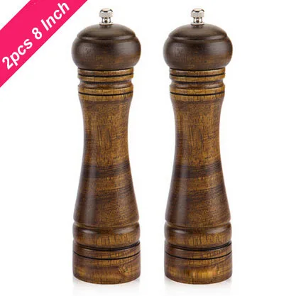 

2 Pieces 8" Wood Manual Salt and Pepper Grinder Mill Spice Shakers Tools with Adjustable Ceramic Rotor