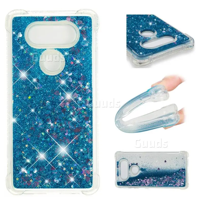 Dynamic Liquid Glitter Sand Quicksand TPU Case for LG V30 - Blue Love Heart
