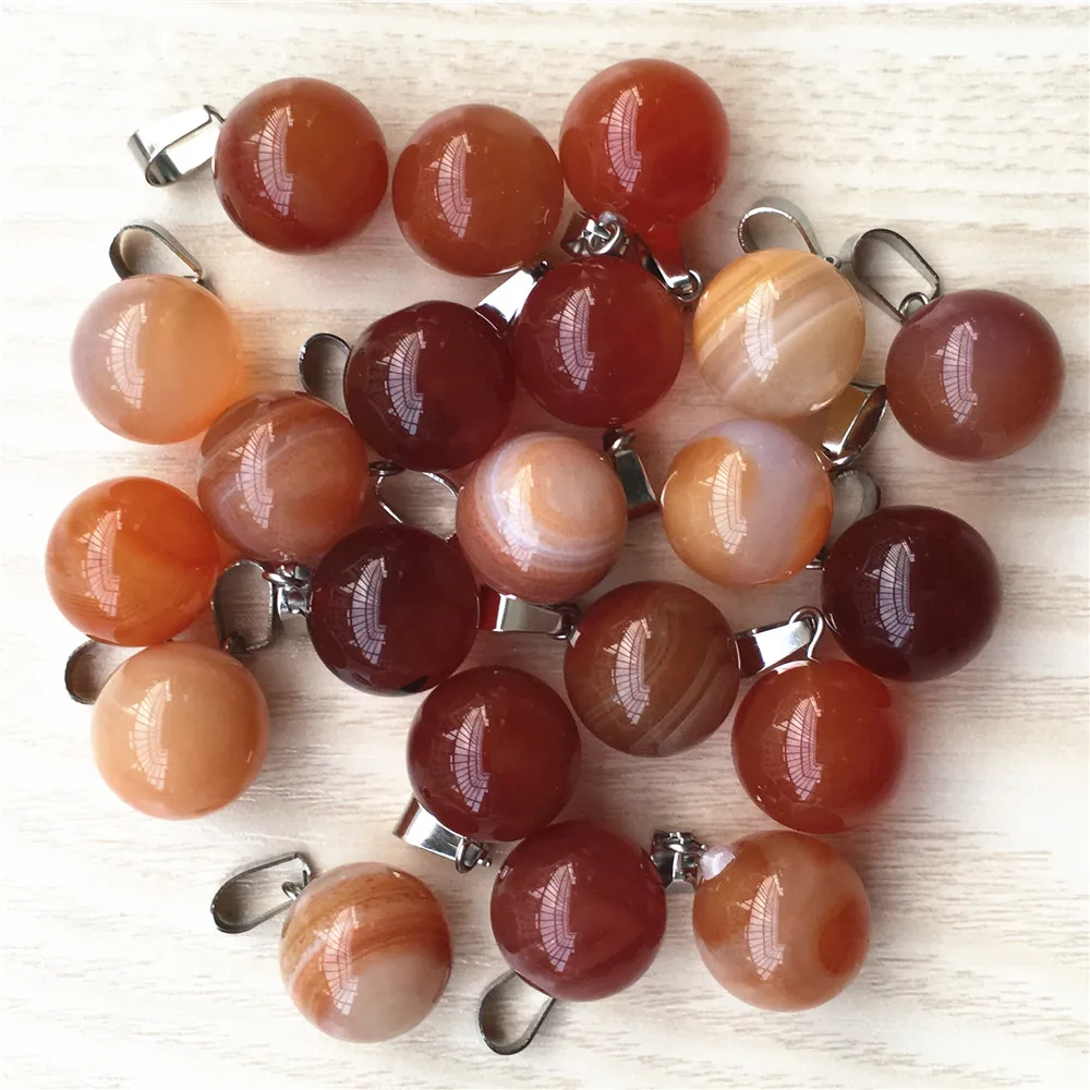 

New!hot Fashion Natural stone pendants round ball onyx carnelian red agates necklace for women jewelry making dropshipping 50pcs