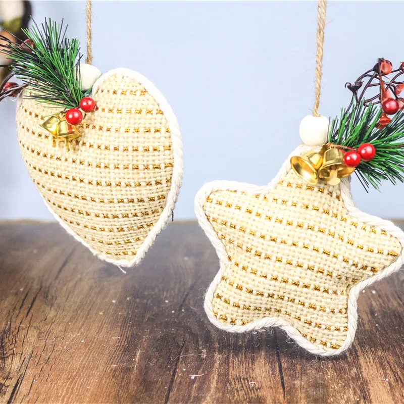 

5.9" Christmas Tree Decorations Pendant Heart Star Drop for Home Bell Holly Artificial Spruce Line Decors New Year's Toys