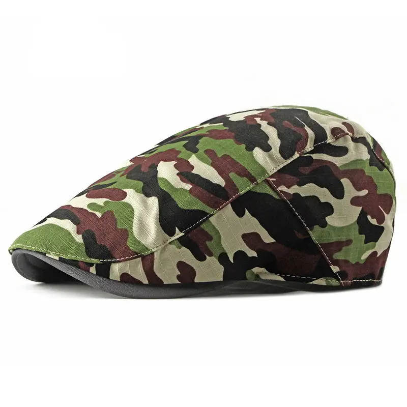 Wuaumx, весенне-летние камуфляжные береты, шапка для мужчин и женщин, козырьки, плоская кепка, унисекс, в елочку, газетная Кепка, s, регулируемая, chapeau bare - Цвет: Camouflage Beige