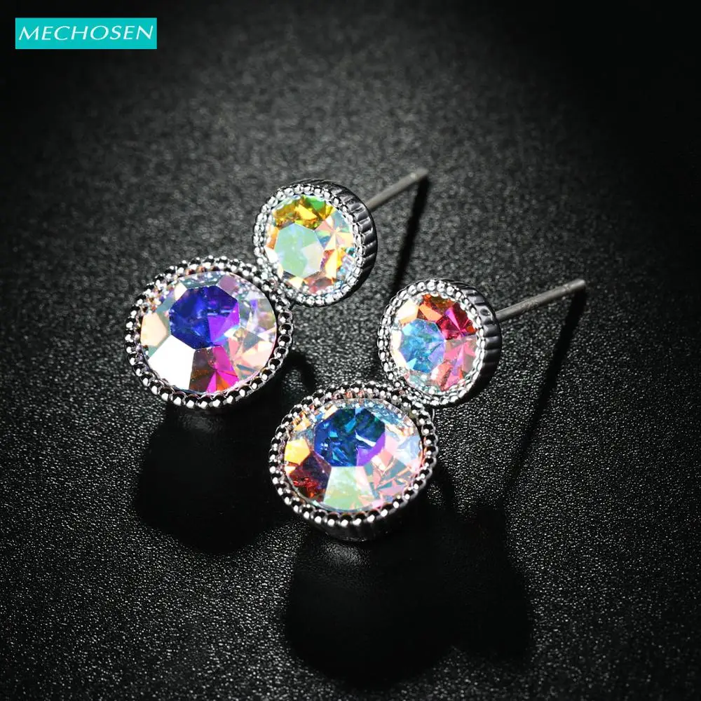 

MECHOSEN Romantic 925 Sterling Silver Earrings Shiny Round Shape Zirconia Accessories For Women Girls Concert Party Trendy Gifts