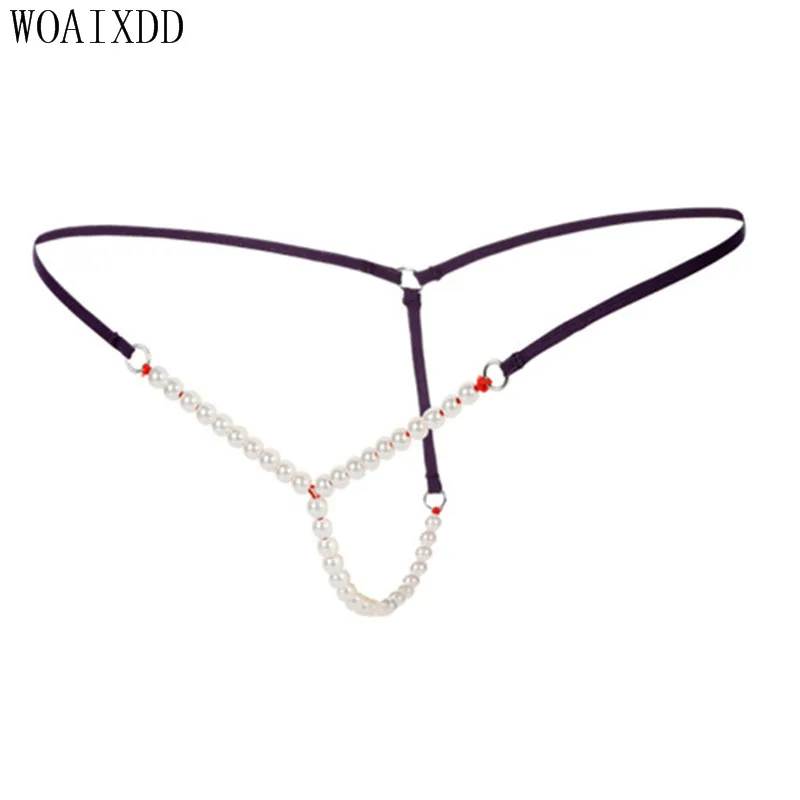 

Plus size Pearls Sexy thong mini Micro thong G-String lady Underwear beading panties massage underwear erotic lingerie