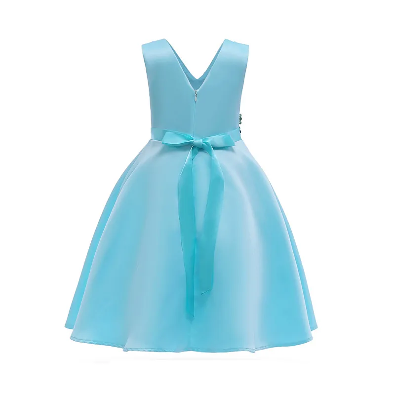 New Solid Sequined With Bow Girls Sleeveless Dresses Small& Middle Child Princess Dress Formal Wedding Dresses04
