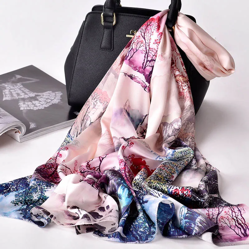 Color 13 Женский натуральный шелковый шарф роскошный принт шали и обертывания женский платок шарф Шелковый чистый шелк из Ханчжоу шарфы - Цвет: Color 13