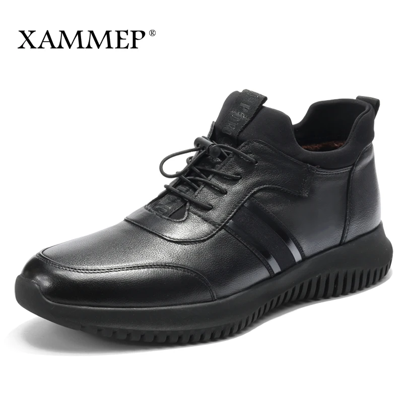 

Genuine Leather Men Shoes Brand Winter Boots For Men Flats Men Winter Shoes Warm Plush Casual Shoes Sneaker Plus Big Size Xammep