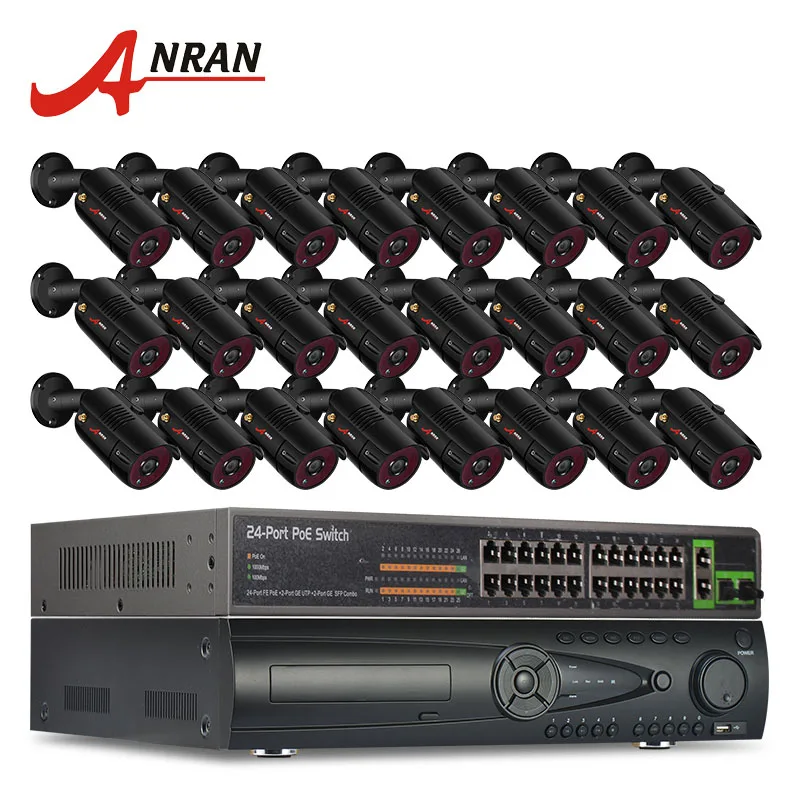 ANRAN камера безопасности 24CH H.264 NVR 24CH POE переключатель безопасности CCTV система Onvif 1080P HD уличная IP POE камера K - Цвет: Черный