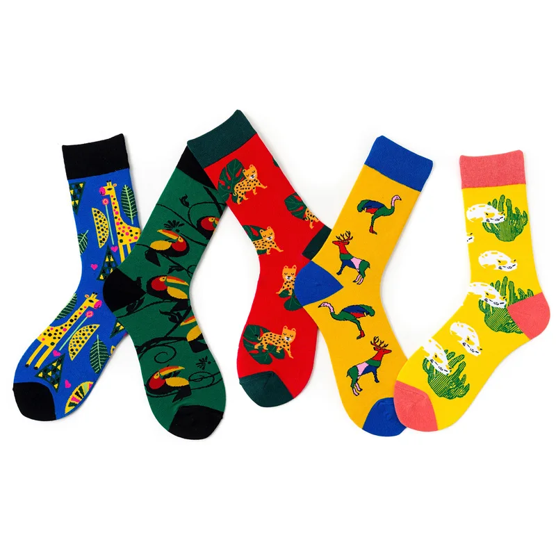

5 Pairs 2019 New Fashion Autumn Winter Socks Animal Graffiti Cotton Tube Funny Socks Colorful Personality 150