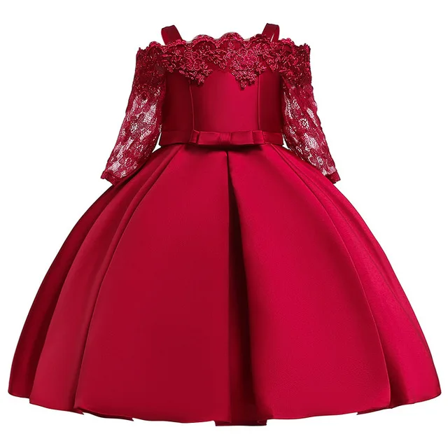 Г. Зимнее пышное платье кружевное бальное платье для девочек, детские платья для девочек, платье принцессы элегантные вечерние платья для девочек на свадьбу, L5083 - Цвет: Dark red